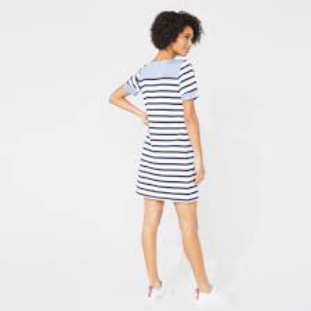 Ann Taylor LOFT Blue and Whit striped dress S EUC Nautical Breton Stripe‎